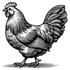  Hen chicken engraving sketch PNG illustration - obrazy, fototapety, plakaty