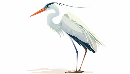 Elegant Great Egret Bird in Profile - Vector Illustration - obrazy, fototapety, plakaty