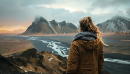 Woman looking on a mountains