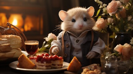 Charming Mouse Enjoying a Gourmet Feast