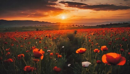 Poppy Fields. Sunset Blooms 