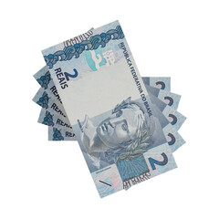 Flying 3D Brazilian Two Reais Banknote with Transparent Background