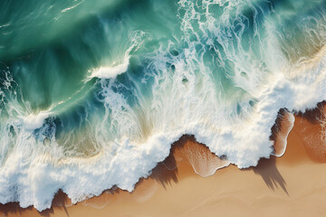 Aerial View of A Above Ocean Waves CrashingOn The Sand