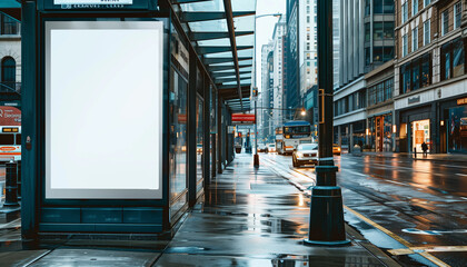 Blank vertical billboard on bus stop - obrazy, fototapety, plakaty