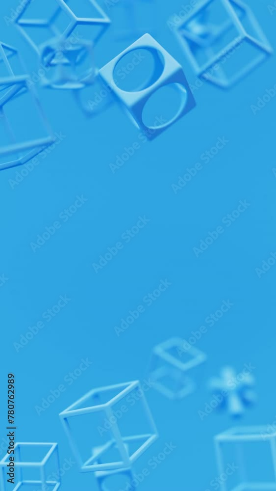 Poster abstract 3d blue geometric shapes rotating animation loop. modern minimalistic background. 3d render
