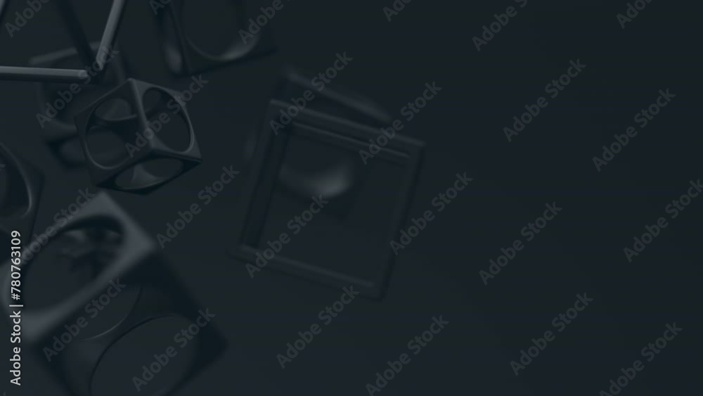 Poster abstract 3d black geometric shapes rotating animation loop. modern minimalistic background. 3d rende