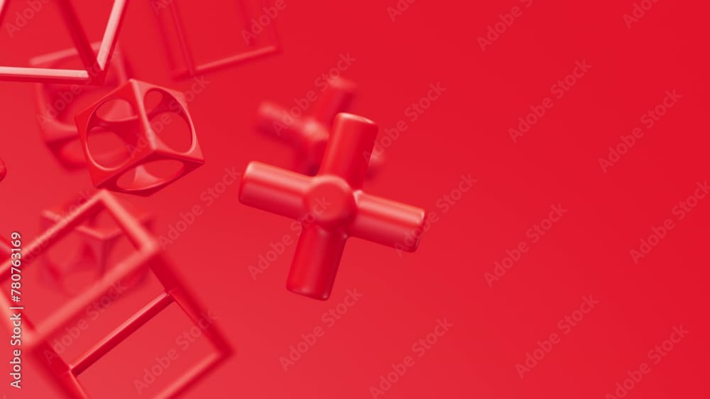 Poster abstract 3d red geometric shapes rotating animation loop. modern minimalistic background. 3d render