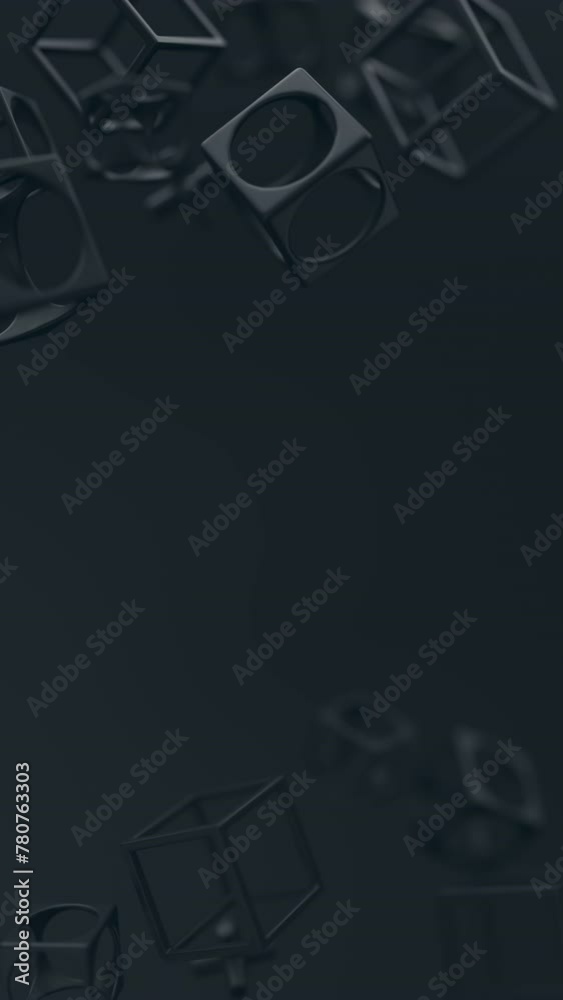 Poster abstract 3d black geometric shapes rotating animation loop. modern minimalistic background. 3d rende