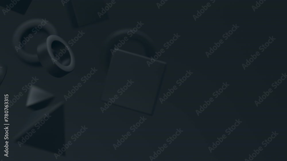 Poster abstract 3d black geometric shapes rotating animation loop. modern minimalistic background. 3d rende