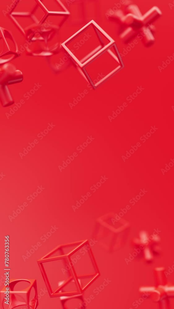 Poster abstract 3d red geometric shapes rotating animation loop. modern minimalistic background. 3d render,