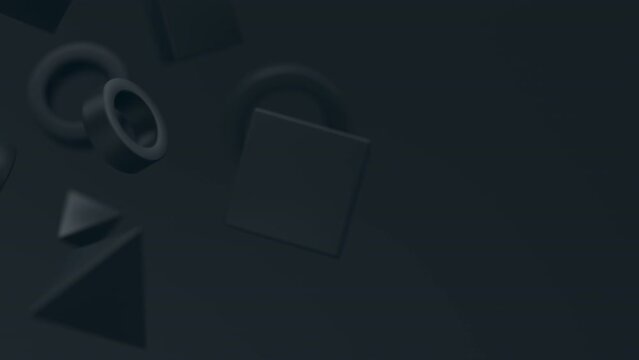 Abstract 3d black geometric shapes rotating animation loop. Modern minimalistic background. 3d render