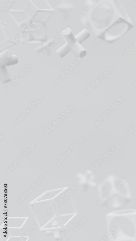 Poster abstract 3d white geometric shapes rotating animation loop. modern minimalistic background. 3d rende