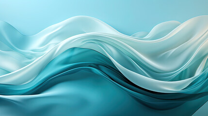 Obraz premium A Single Abstract Art White Silky Fabric Floating Like Scribble Wavy Lines on a Aqua Color Background
