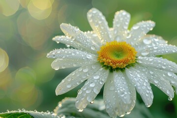 Close up view. Beautiful white Daisy (Marguerite) isolated with drops of water on the white petals.