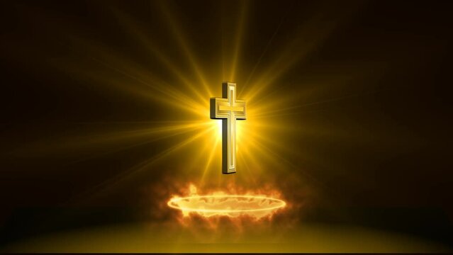 3d jesus christ simbol on the fire green screen background