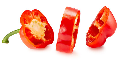 red bell pepper slices isolated on a white background. Clipping path - 780765152
