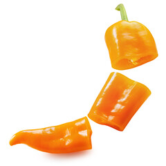 yellow hot chili pepper slices isolated on a white background. Clipping path