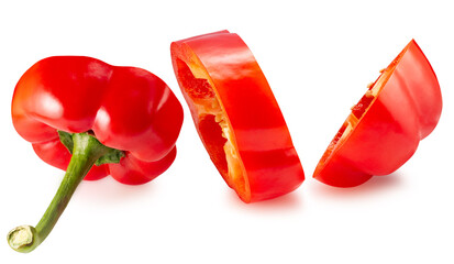 red bell pepper slices isolated on a white background. Clipping path