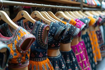 Indian Women's Fashion Dresses Displayed in a Retail Shop. Concept Indian Women's Fashion, Traditional Wear, Retail Display, Clothing Collection, Fashion Retailers