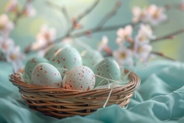 Fototapeta na wymiar Easter pastel background with eggs. ai generated