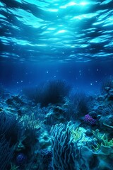 The ethereal glow of the bluest bioluminescent ocean, an underwater dive view V2.