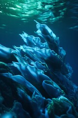 Obraz premium The ethereal glow of the bluest bioluminescent ocean, an underwater dive view V3.