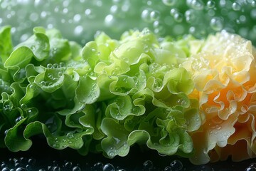 Freshly harvested green lettuce with water drops, highlighting the natural crispness and vibrant green hues - obrazy, fototapety, plakaty