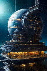 The spectacular design of a futuristic orbital space station, in space operation V2. - obrazy, fototapety, plakaty