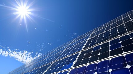 A solar panel is shown with the sun shining on it