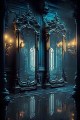 Unraveling the Gothic Mystery of the Intricate Dark Hall of Mirrors V4. - obrazy, fototapety, plakaty
