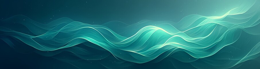 Abstract emerald green color waves against a dark background
