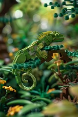 Green Lego chameleon on a tree branch