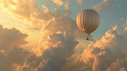 Hot air balloon drifts through cloudy sky