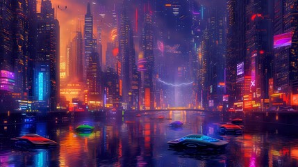 Midnight Metropolis: A Cyberpunk Vision./n