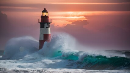 Beacon of Endurance Amidst Turbulent Seas. Concept Resilience, Tough times, Strength, Overcoming obstacles - obrazy, fototapety, plakaty
