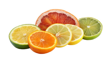 Set of a slices orange, grapefruit ,lime and lemon isolated on transparent background