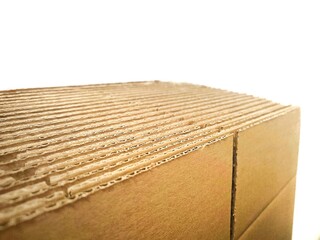 Photo of a stack of packaging cardboard boxes, isolated on white background.