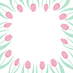 Tulip flowers frame, border. Hand drawn line art illustration. Spring blossoms, pink blooms, decorative florals. Vector design. Mothers Day, Easter, seasonal, botanical drawing - 780768900