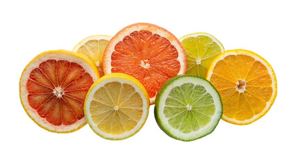 Set of a slices orange, grapefruit ,lime and lemon isolated on transparent background