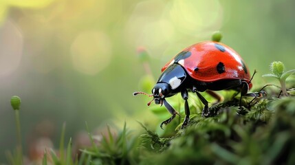 Fototapeta premium Red and Black Bug on Green Plant