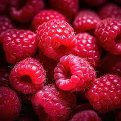 Raspberry background, close up. Fresh raspberry realistic, detailed, pattern. Summertime concept...