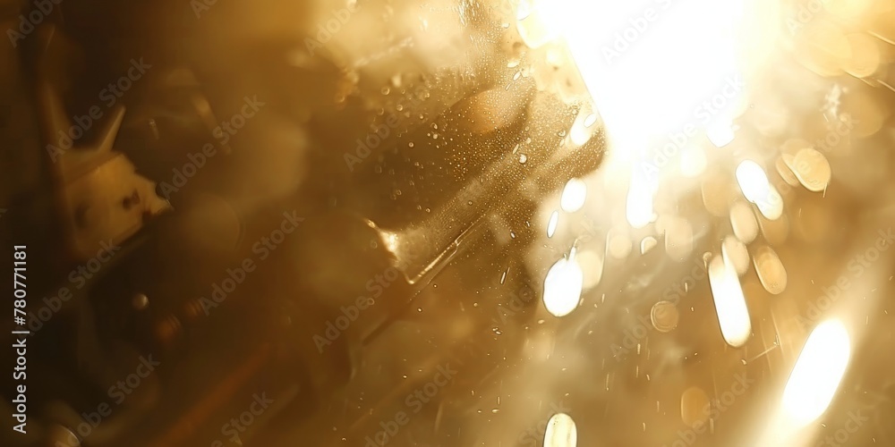 Aufkleber Abstract Golden Lights and Bokeh Create a Magical Ambiance, Sparkling with Warmth and Radiance, Generative AI