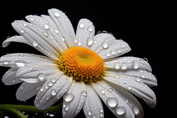 Daisy flower pistil with dew drops , Macro photography