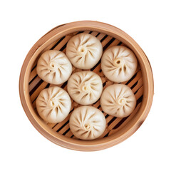 Assorted dumplings in a bamboo steamer on a transparent backgroundware