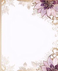 ornate gold and purple floral frame with a white background in art nouveau style