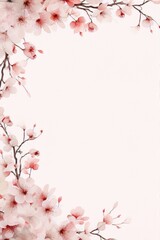 Delicate watercolor painting of cherry blossoms in full bloom on a beige background in an Asian style.