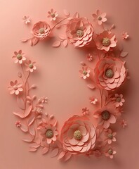 Pastel Blossoms: Paper Art of Flowers on Soft Pink Background - Card Design with Space for Copy Text