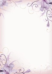 Light purple irises with golden flourishes on a pale pink background in a classic, art nouveau style.