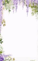 Delicate watercolor wisteria frame in soft purple and green tones, perfect for wedding invitations, cards, and other special occasions.