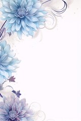 Blue and purple flowers with grey and white background in watercolor style for home decor.